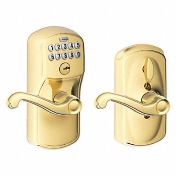 SCHLAGE RESIDENTIAL Electronic Lock Lever Handle Brass, 457G18