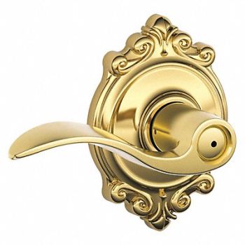 SCHLAGE RESIDENTIAL Door Lever Lockset Bright Brass Privacy, 457H68