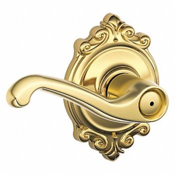 SCHLAGE RESIDENTIAL Door Lever Lockset Bright Brass Privacy, 457J77
