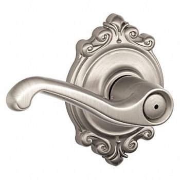 SCHLAGE RESIDENTIAL Door Lever Lockset Satin Nickel Privacy, 457J88