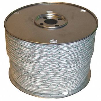 GRAINGER APPROVED Rope 600ft Wht/Grn Tracer 200lb. Polystr, 45AV68