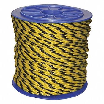 GRAINGER APPROVED Rope 600ft Blk/Yllw 1220lb. Polyprpylne, 45AV60