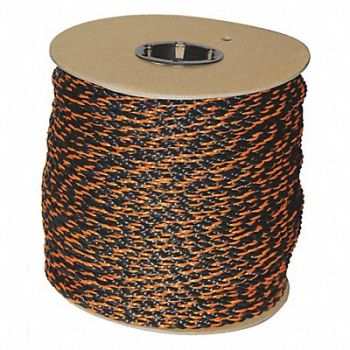 GRAINGER APPROVED Rope 600ft Blk/Orng 598lb. Polyprpylne, 45AV26
