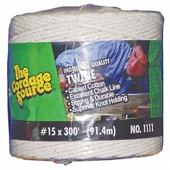 GRAINGER APPROVED Rope 300ft Wht 1lb. Cotton, 45AV01