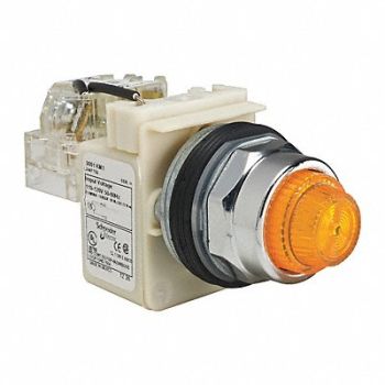 SCHNEIDER ELECTRIC Push to Test Pilot Light Amber Incand, 45C549