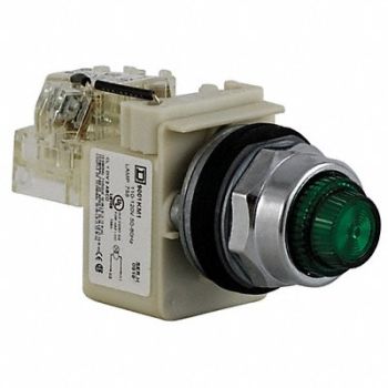SCHNEIDER ELECTRIC Push to Test Pilot Light Green Incand, 45C551