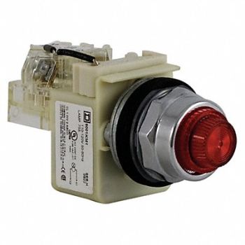 SCHNEIDER ELECTRIC Push to Test Pilot Light Red Incand, 45C553