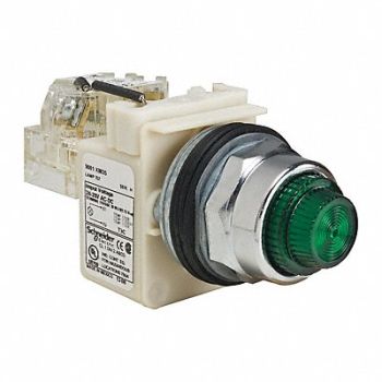 SCHNEIDER ELECTRIC Push to Test Pilot Light Green Incand, 45C556