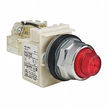 SCHNEIDER ELECTRIC Push to Test Pilot Light Red Incand, 45C561