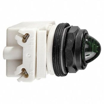 SCHNEIDER ELECTRIC Pilot Light Incan Green Domed Lens, 45C620