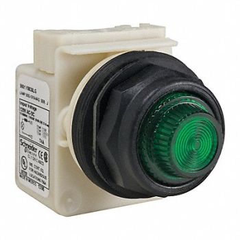 SCHNEIDER ELECTRIC Pilot Light LED Green 120V Fresnel Lens, 45C622