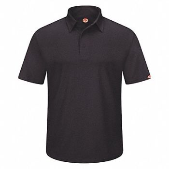 RED KAP Short Sleeve Polo Sz 2XL Black Polyester, 45EX86