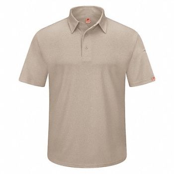 RED KAP Short Sleeve Polo Sz 2XL Tan Polyester, 45EY41