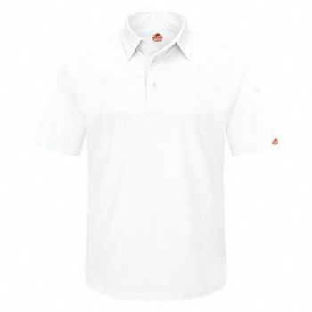 RED KAP Short Sleeve Polo Sz M White Polyester, 45EY47