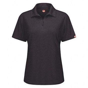 RED KAP Short Sleeve Polo Wmn 2XL Black Button, 45EY57