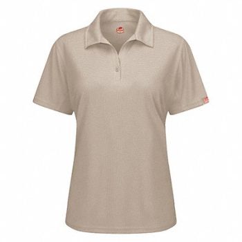 RED KAP Short Sleeve Polo Wmn 2XL Tan Polyester, 45EY99