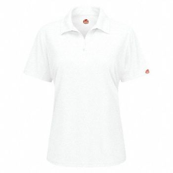 RED KAP Short Sleeve Polo Wmn XS White Polyester, 45EZ07