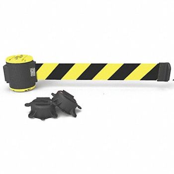 BANNER STAKES Magnetic Belt Barrier 30ftL Yellow/Black, 45GP50
