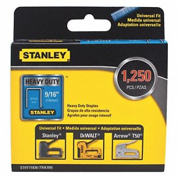 STANLEY Staple 9/16 Leg L(In.) Heavy Duty PK1250, 45JX20