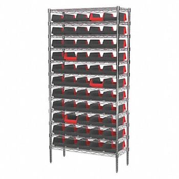 AKRO-MILS Bin Shlvng 14x74x36in Black Red, 45MV94