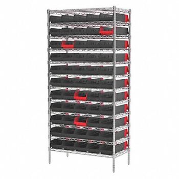 AKRO-MILS K6934 Bin Shlvng 18x74x36in Black Red, 45MV98