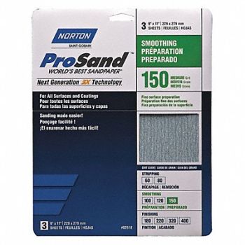NORTON Sandpaper Sheet 11 in L 9 in W PK3, 45MY75