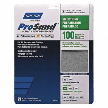NORTON Sandpaper Sheet 11 in L 9 in W PK3, 45MY77