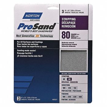 NORTON Sandpaper Sheet 11 in L 9 in W PK3, 45MY78