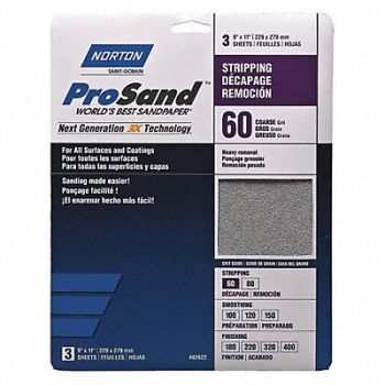 NORTON Sandpaper Sheet 11 in L 9 in W PK3, 45MY79
