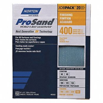 NORTON Sandpaper Sheet 11 in L 9 in W PK20, 45MY80