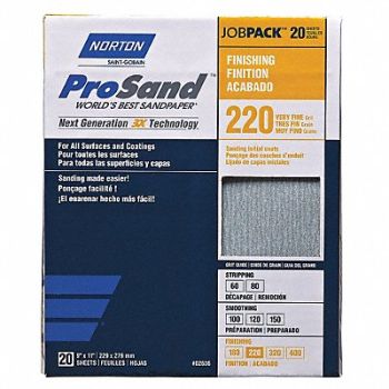 NORTON Sandpaper Sheet 11 in L 9 in W PK20, 45MY82