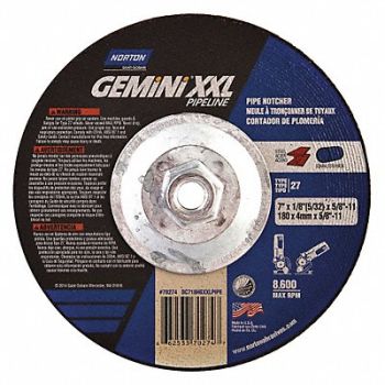 NORTON Depressed Center Wheel 7in 5/8-11 Arbor, 45PL26