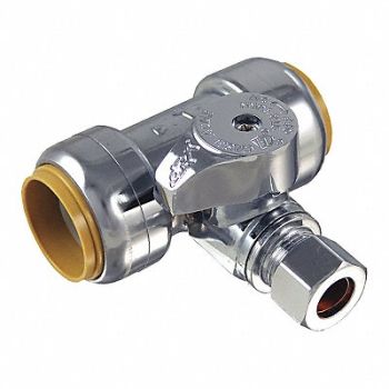 SHARKBITE Tee Stop Valve Brass 3/4 x 3/8 Tube, 45RF75