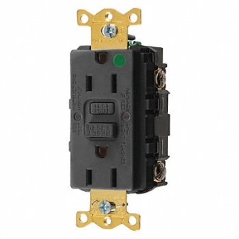 HUBBELL GFCI Receptacle 15A 125VAC 5-15R Black, 39EA33