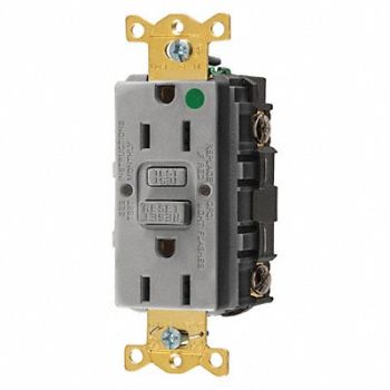 HUBBELL GFCI Receptacle 15A 125VAC 5-15R Gray, 39EA34