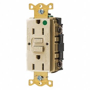 HUBBELL GFCI Receptacle 15A 125VAC 5-15R Ivory, 39EA35