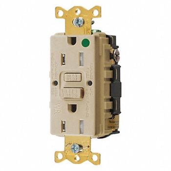 HUBBELL GFCI Receptacle 15A 125VAC 5-15R Ivory, 39EA48