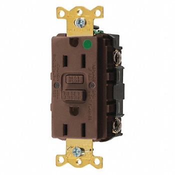 HUBBELL Recept Brown 15 A GFCI 2P3W Bk Sd 1PK, 39EA36