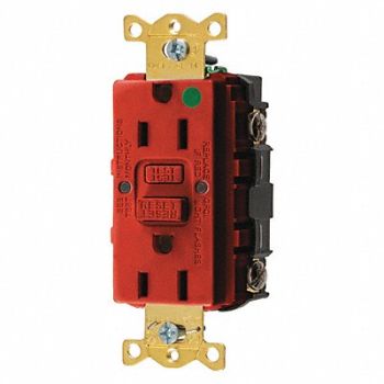 HUBBELL GFCI Receptacle 15A 125VAC 5-15R Red, 39EA37
