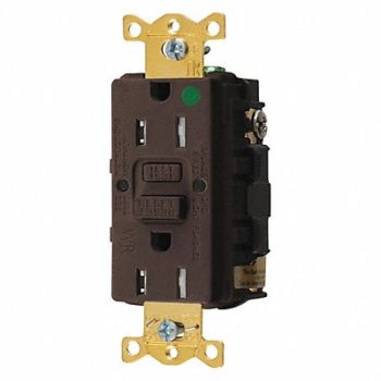 HUBBELL Recept Brown 15 A GFCI 2P3W Bk Sd 1PK, 39EA49