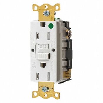 HUBBELL GFCI Receptacle 15A 125VAC 5-15R White, 39EA52