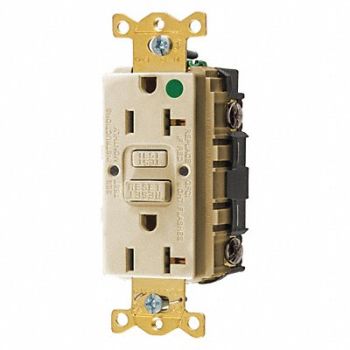 HUBBELL GFCI Receptacle 20A 125VAC 5-20R Ivory, 39EA41