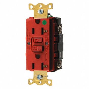 HUBBELL GFCI Receptacle 20A 125VAC 5-20R Red, 39EA43