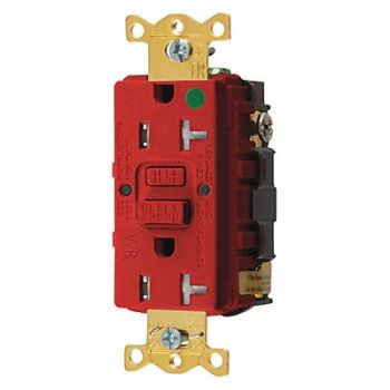 HUBBELL GFCI Receptacle 20A 125VAC 5-20R Red, 39EA59