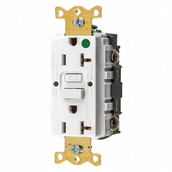 HUBBELL GFCI Receptacle 20A 125VAC 5-20R White, 39EA44