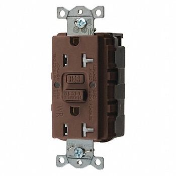 HUBBELL Recept Brown 20 A GFCI 2P3W Bk Sd 1PK, 45UE36