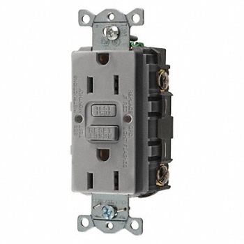 HUBBELL GFCI Receptacle 15A 125VAC 5-15R Gray, 39EA16
