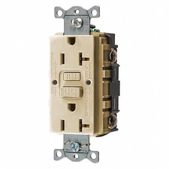 HUBBELL GFCI Receptacle 20A 125VAC 5-20R Ivory, 39EA23