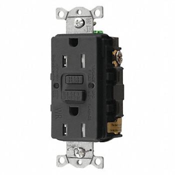 HUBBELL GFCI Receptacle 15A 125VAC 5-15R Black, 39EA72