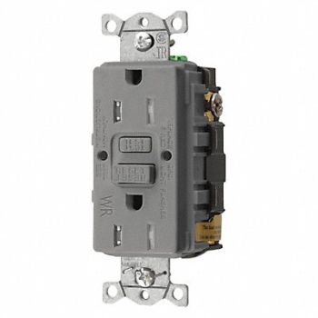 HUBBELL GFCI Receptacle 15A 125VAC 5-15R Gray, 39EA73